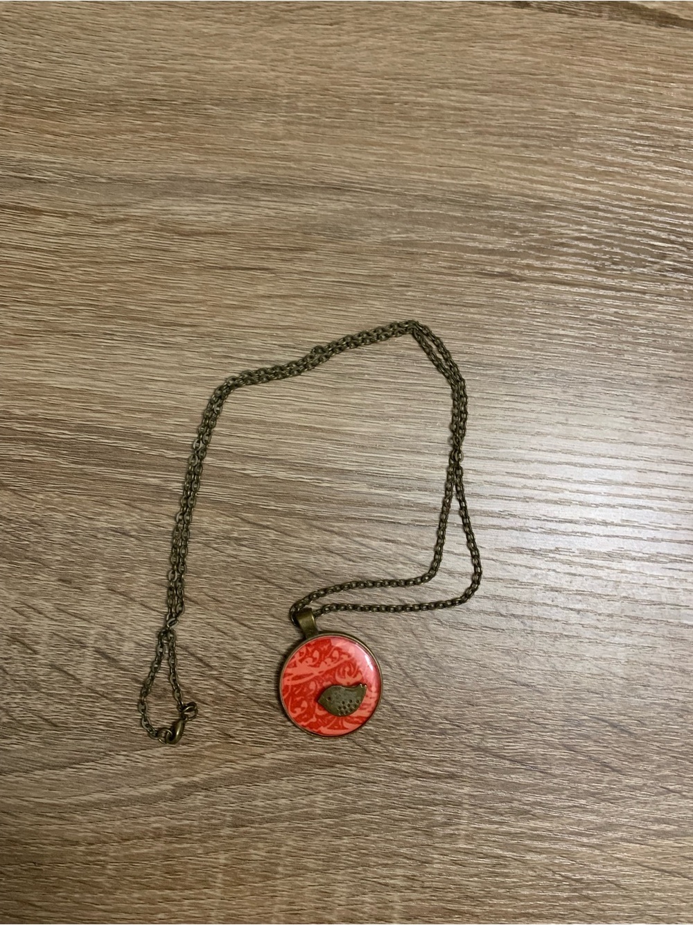 Bronze Chain Red Bird Pendant Necklace